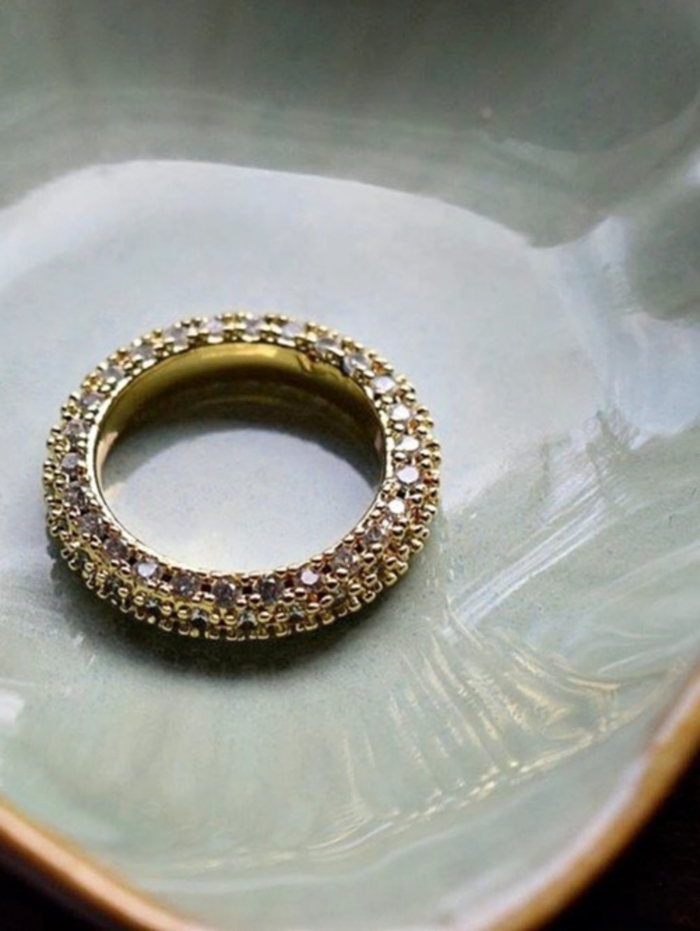 18K Gold Filled CZ Pavé Eternity Band Ring Size 8 Sparkly Statement Ring